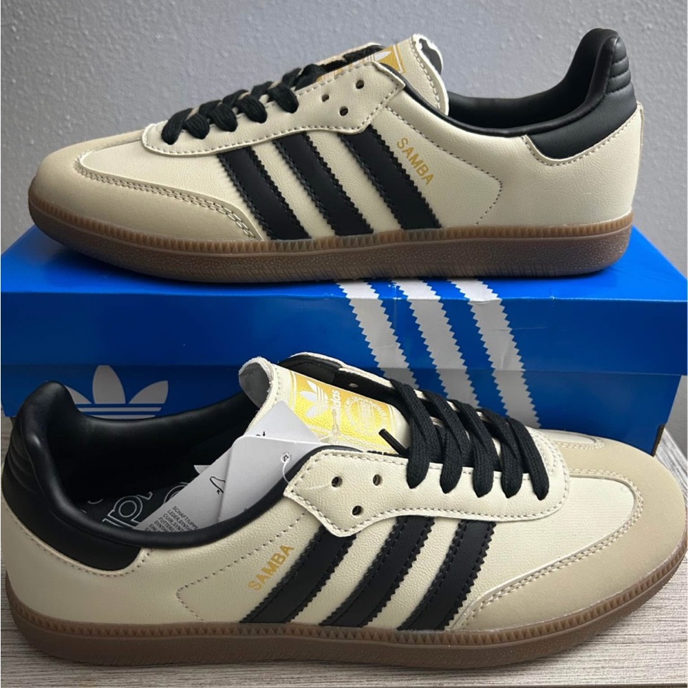 Adidas Samba Cream and Black Men's Sneakers